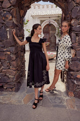 Lane Embroidered Midi Dress in Black